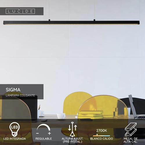 Lucide SIGMA - Lámpara colgante - LED Regul. - 1x30W 2700K - Negro - USP
